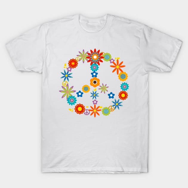 retro flowers peace symbol T-Shirt by Bianka